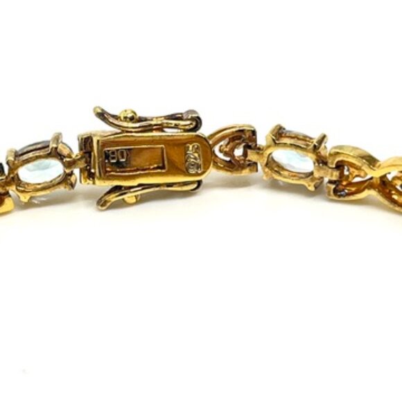 VINTAGE DBJ 925 VERMEIL BLUE TOPAZ CZ TENNIS BRACELET GOLD STERLING SILVER 7” - Picture 12 of 14